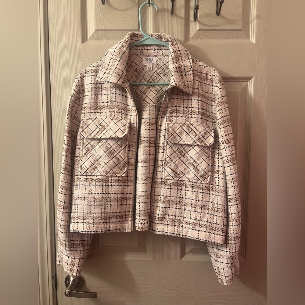Time and Tru Cream and Black Plaid Blazer